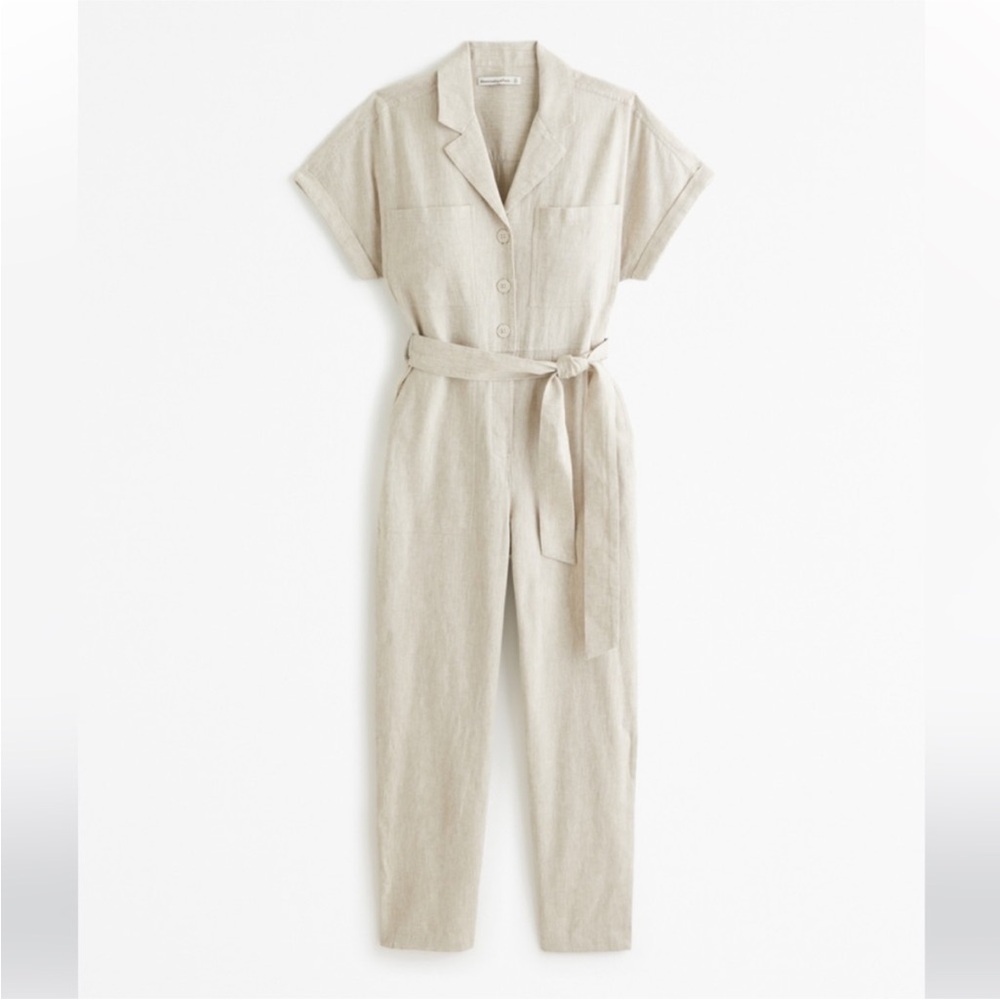 Abercrombie Linen Blend Utility Jumpsuit - Size XS petite